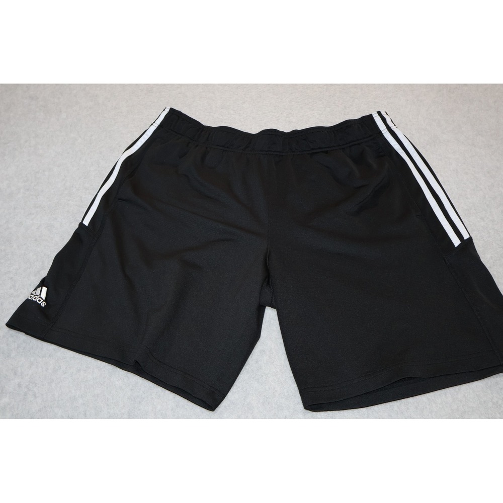 Adidas Athletic Shorts Mens XL Black Climalite 3-Stripe Back Zipper Pocket Gym
